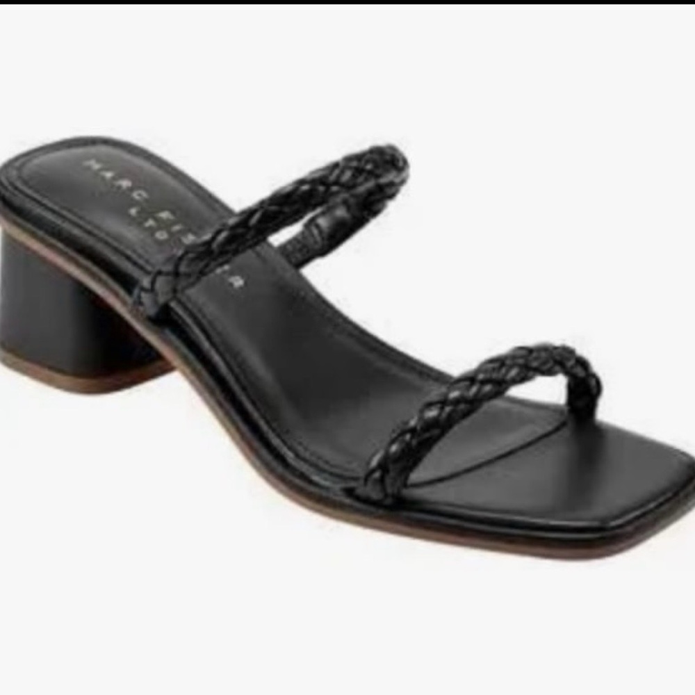 Marc Fisher Black Braided Double-Strap Block Heel Mule